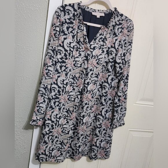 LOFT Women's Vine Ruffle Floral Paisley Split Neck Shirt Dress - Picture 5 of 16